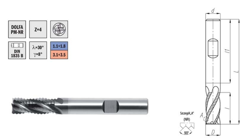 Фреза концевая DOLFA PM  6 NR / PVD 0641-551Y247008   Черновая