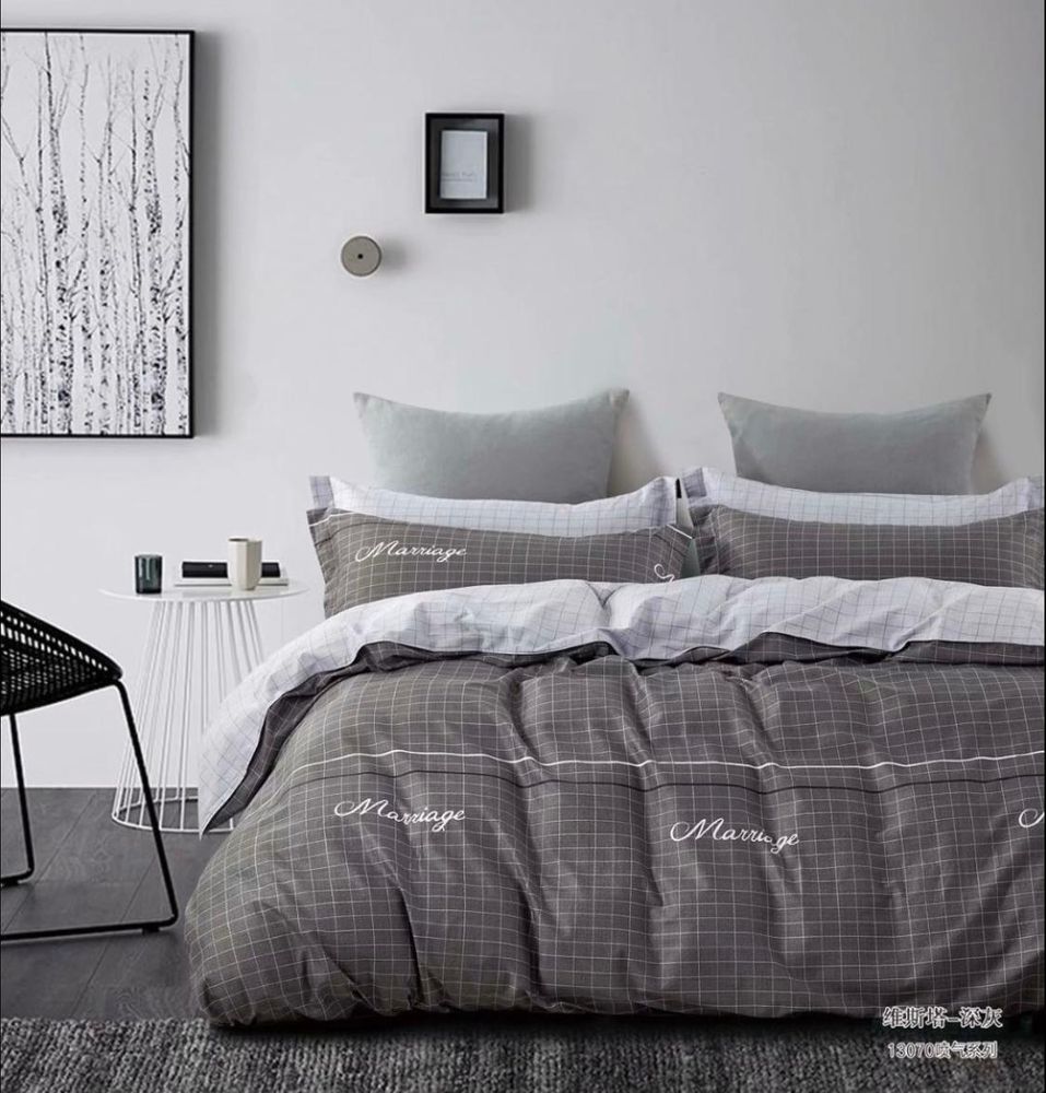 Комплект постельного белья ZEPHYR HOME ЕВРО Сатин Серый клетка
