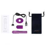 Фиолетовый жезловый вибратор 12,4см с двумя нежными насадками Le Wand Grand Bullet LW-013-CHR
