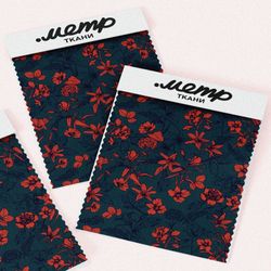 Ткань шифон красные цветы узорные