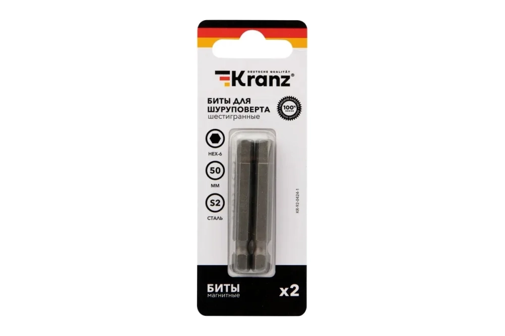 Бита шестигранная (2 шт; HEX6x50 мм; сталь S2) для шуруповерта KRANZ KR-92-0424-1