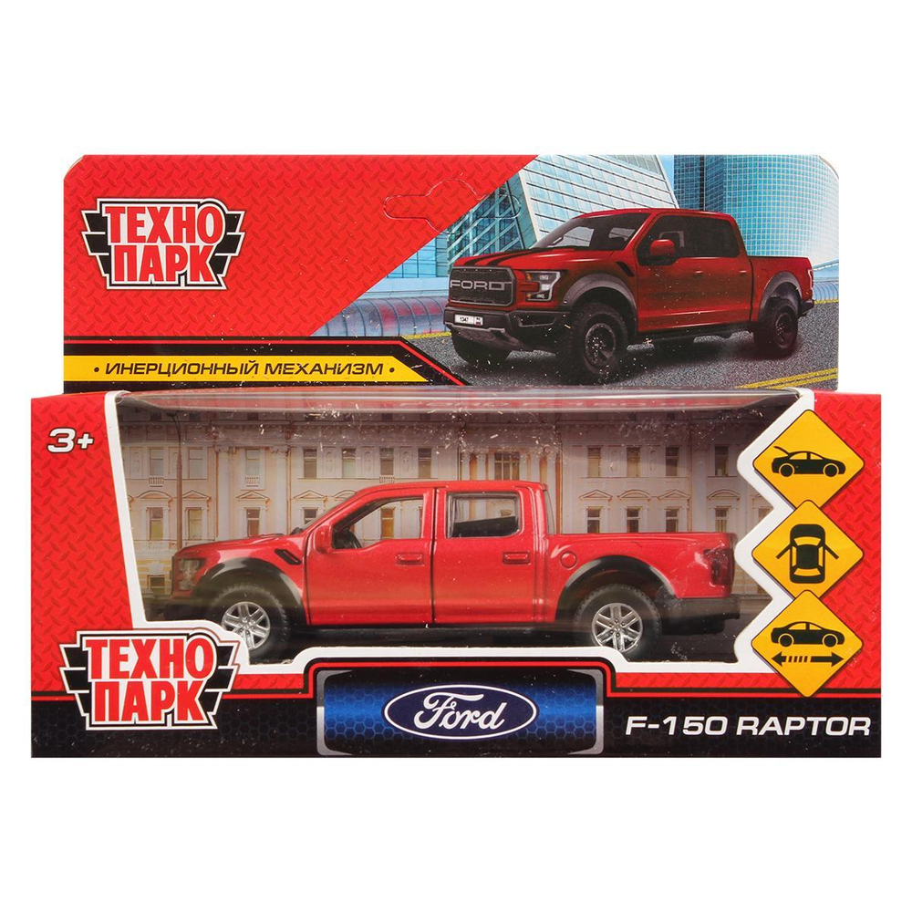 Модель ин. мет. "Ford F150 Raptor" 12см, двери, багаж, красный, в коробка F150RAP-12-RD (Технопарк)