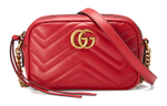 GUCCI GG Marmont Herringbone Leather Shoulder Bag, Crossbody Bag Mini Women"s Red