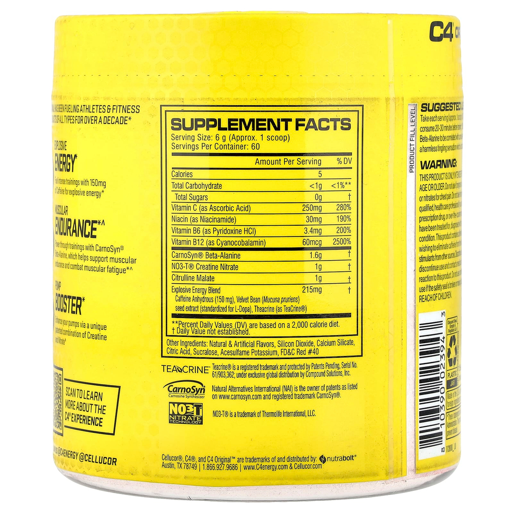 C4 / Cellucor, C4® Original, предтренировочный комплекс, со вкусом фруктового пунша, 360 г (12,7 унции)