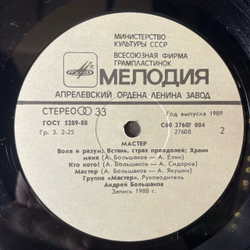 Винтажная виниловая пластинка LP Мастер (СССР 1988)