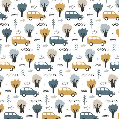 Buy baby fabric small cars in forest scandinavian style