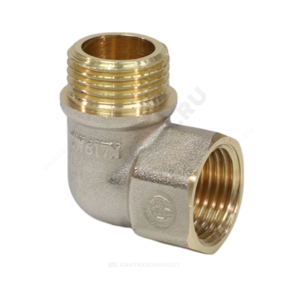 Угольник латунь никель реборда Ду 40 (1 1/2") ВР/НР 9006 ГОСТ 32585-2013 Aquasfera 9006-05