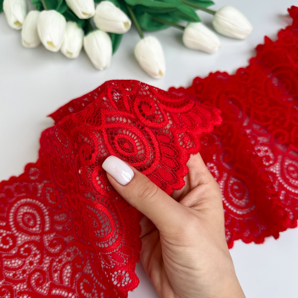 Широкое кружево эластичное 18см, Красный (lace/magn/180)