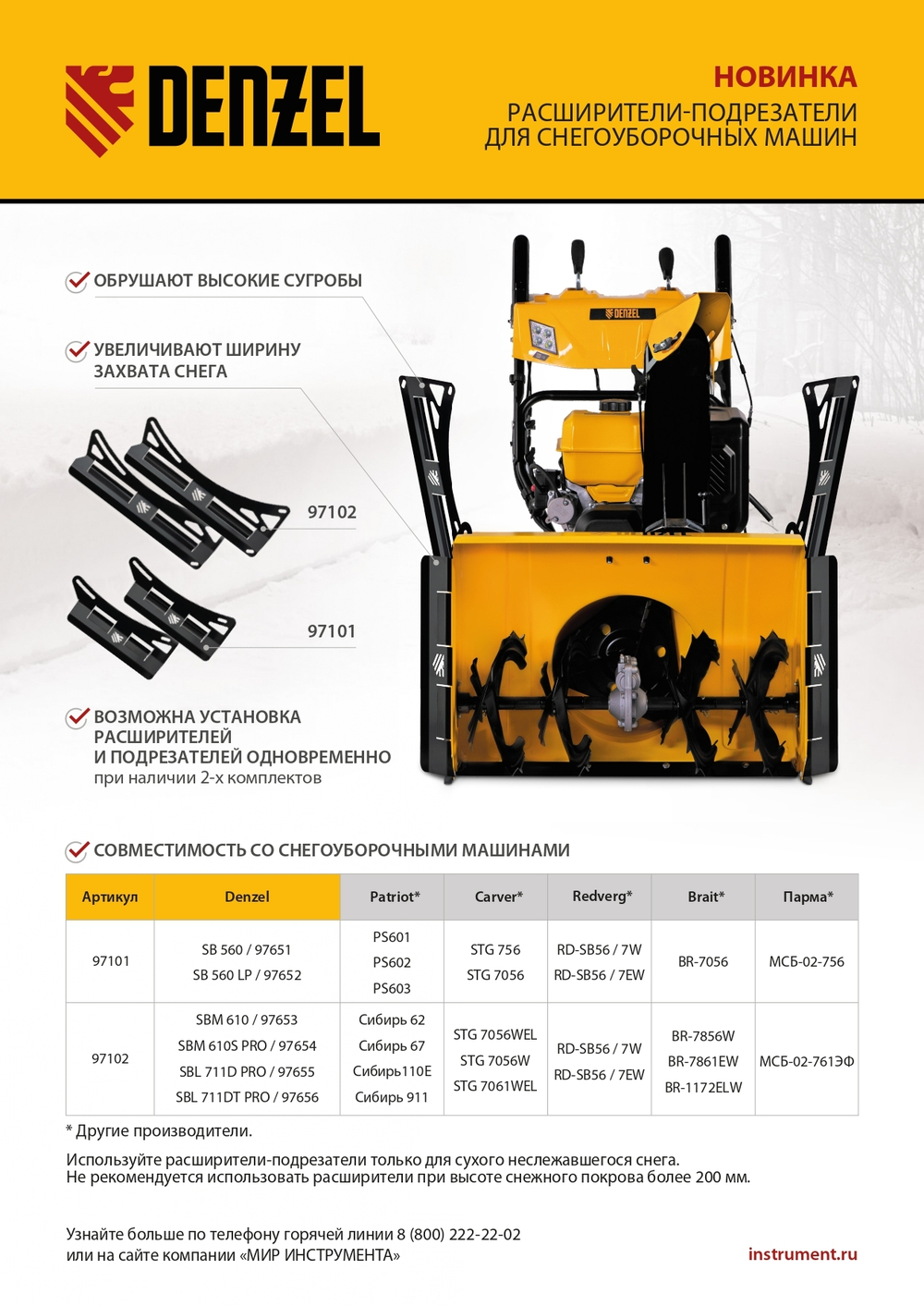 Расширители-подрезатели для снегоуборочных машин 97653-97656, 2 шт. Denzel