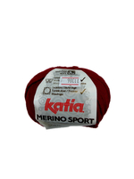 Пряжа оn Katia (Испания ) Merino Sport 100% шерсть мериноса 1 упаковка - 4 мотка (1 моток -50г- 80м ) цв21 (винно-красный)