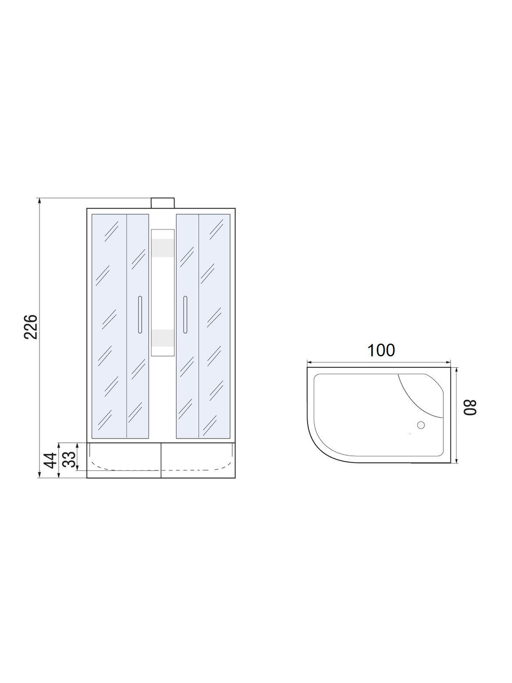 Душевая кабина RIVER NARA Б/К XL 100/80/44 MT R с поддоном 100x80x232 10000011841 Правая Асимметрия
