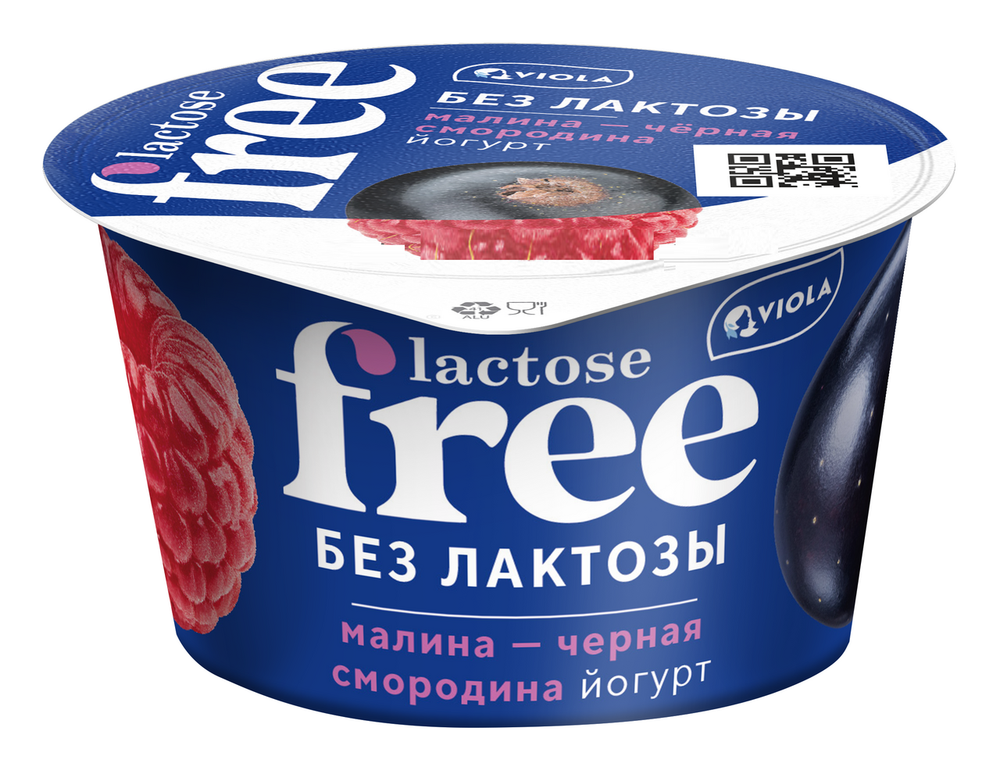 Йогурт безлактозный FREE с наполнителем «Малина-Черная смородина». Массовая доля жира 2,7%. 180г