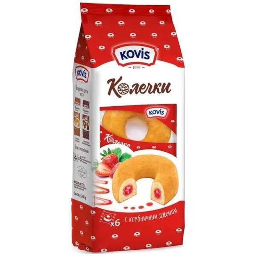 Пирожные бисквитные Колечки с клубничным джемом Kovis 240г