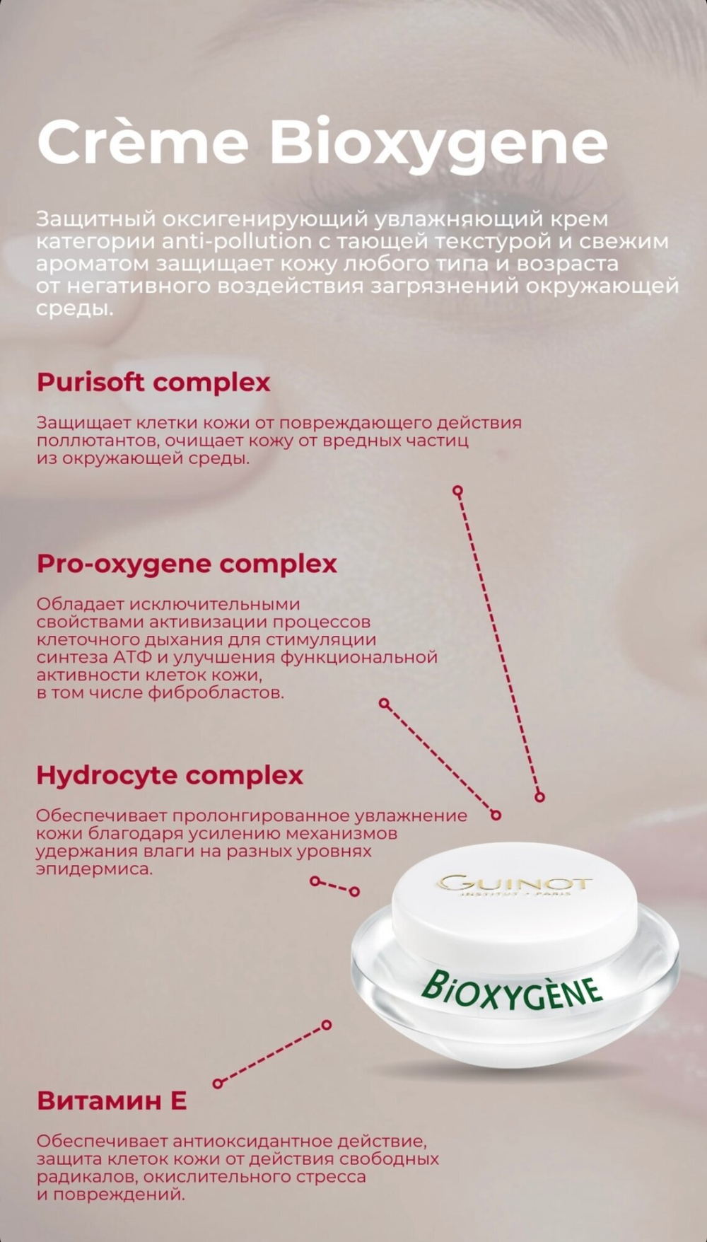 Крем Guinot "Crème Bioxygene", антиоксидантный, для сияния, увлажнения, 50 мл