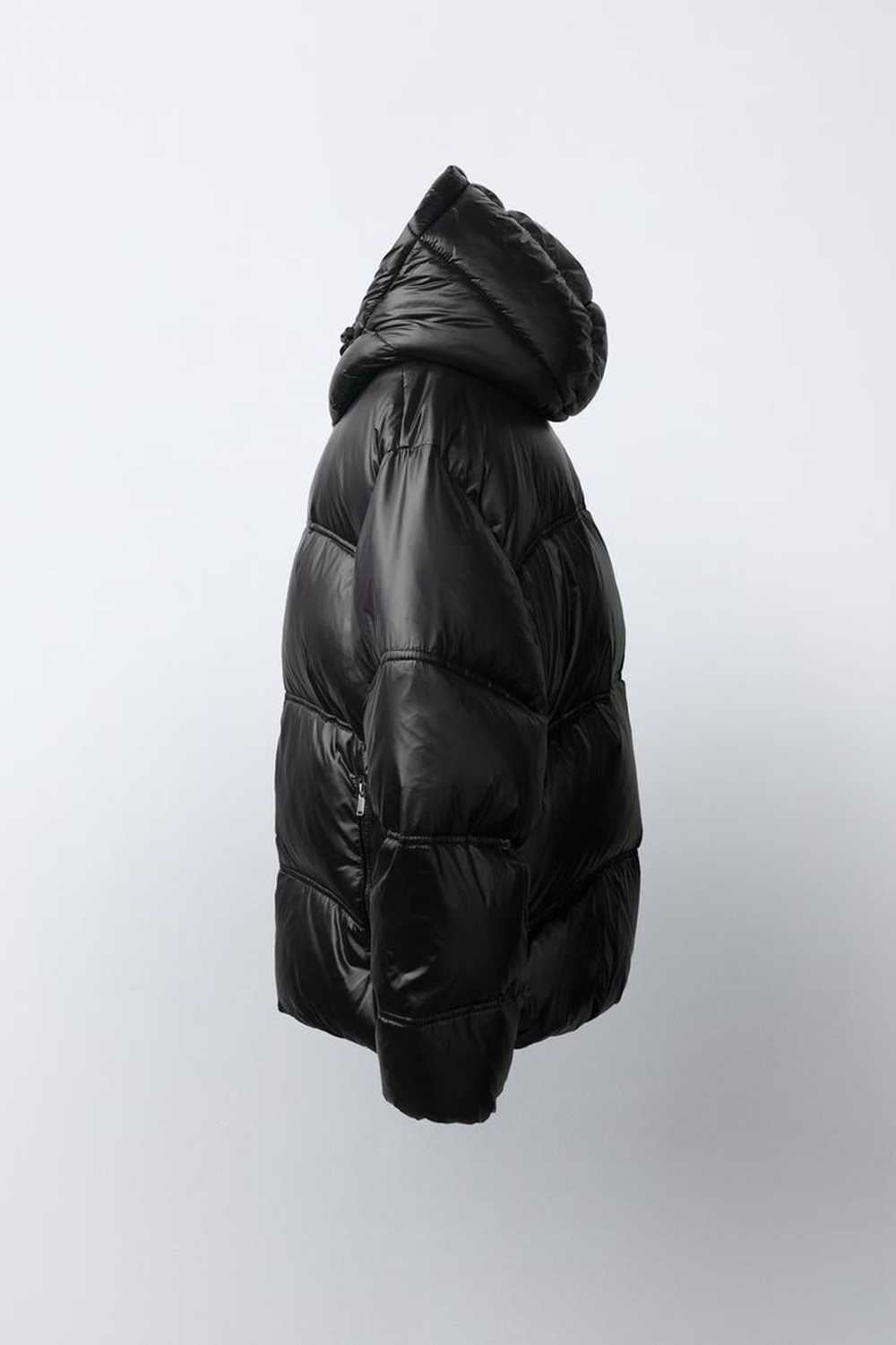 ZARA БЛЕСТЯЩИЙ ПУХОВИК 50% ПЕРА И 50% ПУХА WATER REPELLENT, ЧЕРНЫЙ