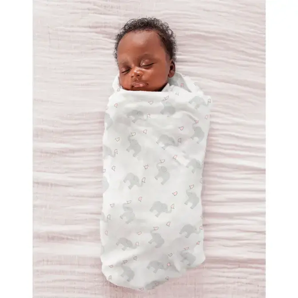 SwaddleDesigns SD-460PP Фланелевая пеленка для новорожденного - Elephant & Chickies, Pastel Pink