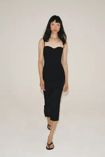 ZARA ПЛАТЬЕ МИДИ ИЗ СМЕСОВОГО ПОЛИАМИДА, ЧЕРНЫЙ