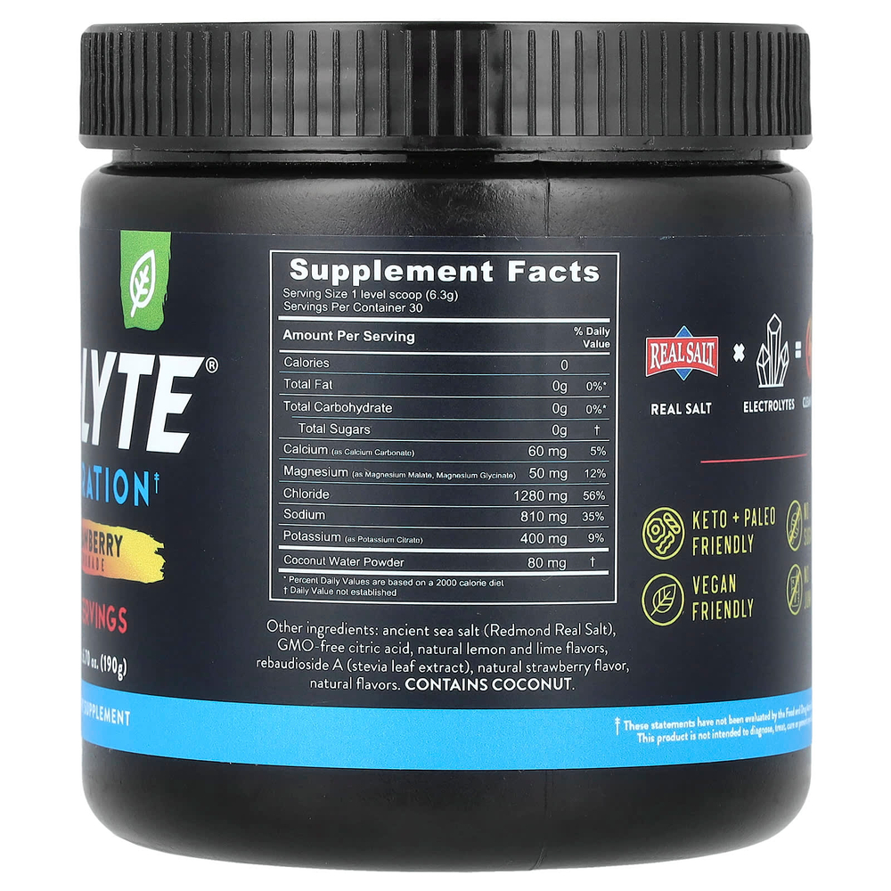 Redmond, Re-Lyte®, увлажнение, клубничный лимонад, 190 г (6,70 унции)