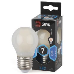 Лампа светодиодная ЭРА F-LED P45-7W-840-E27 frost 7Вт филамент шар матовый нейтральный белый свет Е27 | Филаментные декоративные