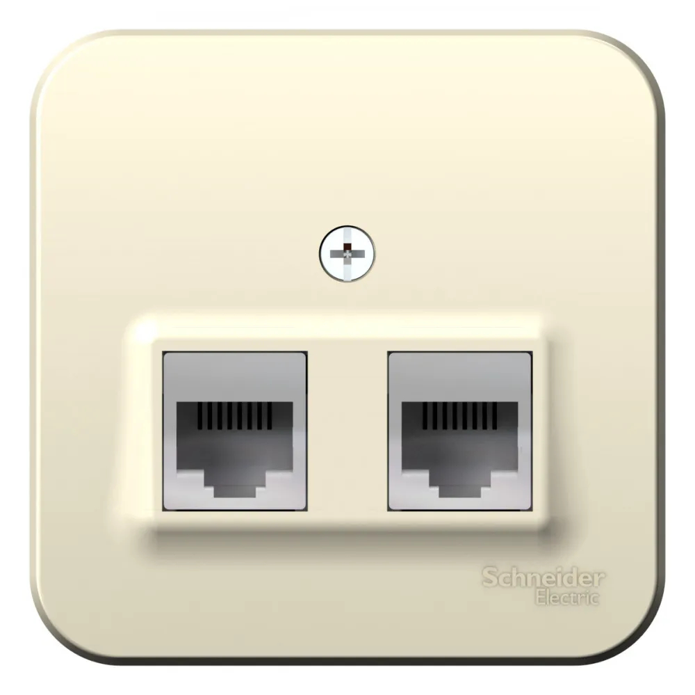 BLANCA О/У РОЗЕТКА двойная: комп.RJ45, кат.5E + телеф. RJ11, ИЗОЛ.ПЛ., МОЛОЧНЫЙ