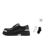 PCLP Cow Leather Round Tip Metal Plate Fashion Casual Derby Shoes Unisex Black