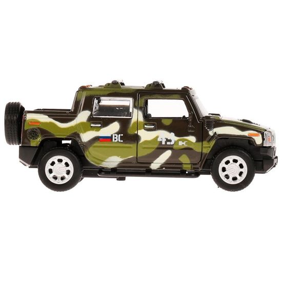 Машина металл HUMMER H2 PICKUP КАМУФЛЯЖ 12 см, двери, багаж, инерц, кор. Технопарк
