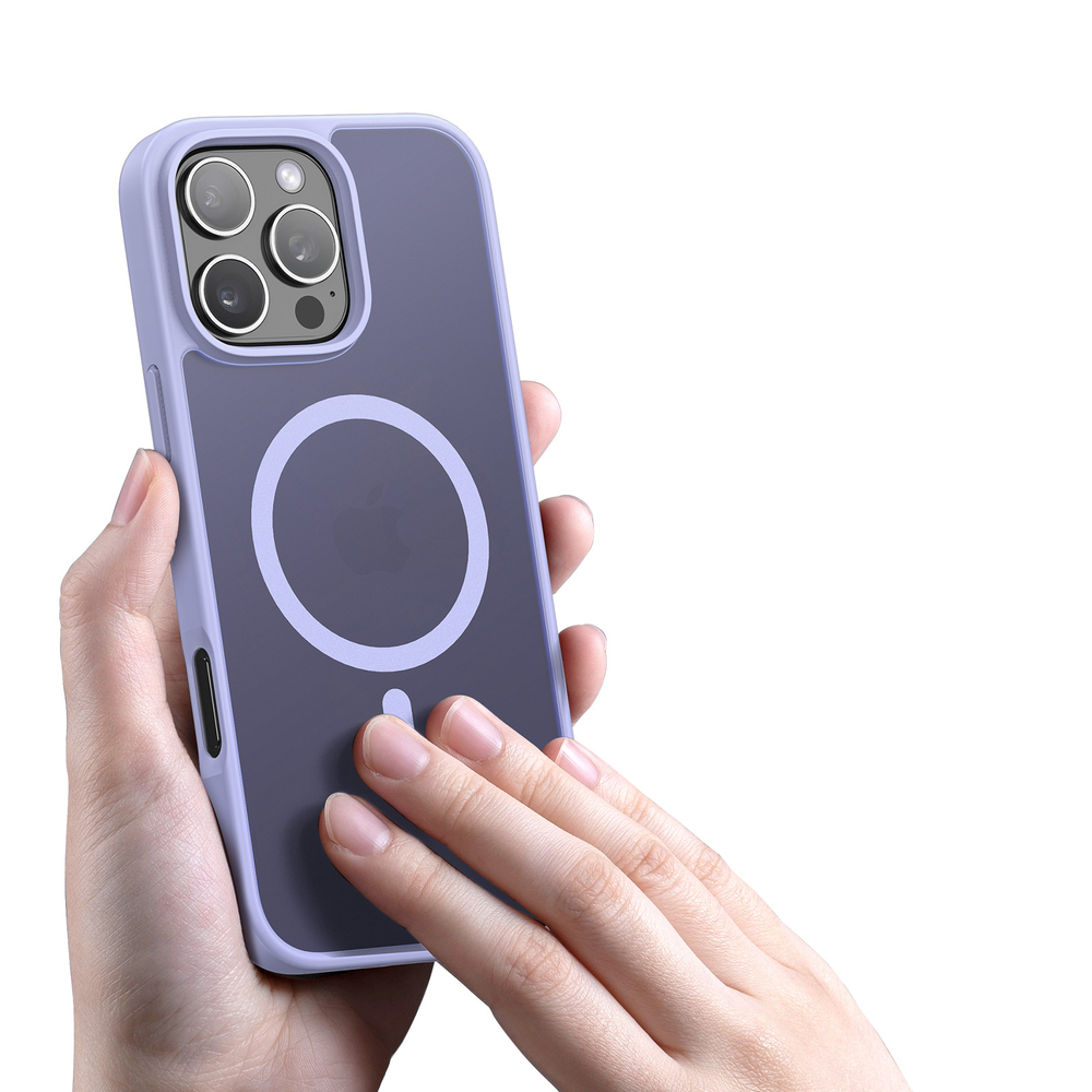 Прозрачный матовый чехол с рамками фиолетового цвета (Light Purple) и с MagSafe от Dux Ducis для iPhone 16 Pro, серия Yind Series Case