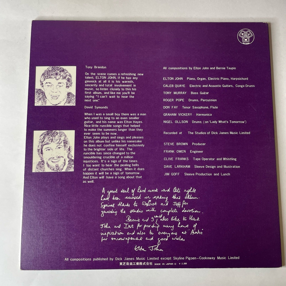 Винтажная виниловая пластинка LP Elton John Empty Sky (Япония 1970) (Без Оби)