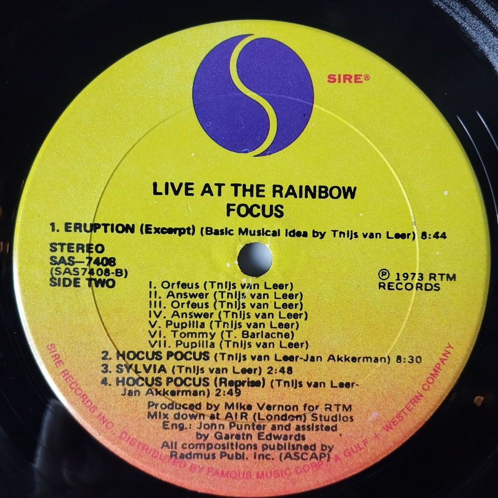 Винтажная виниловая пластинка LP Focus Live At The Rainbow (USA 1973) Hocus Pocus
