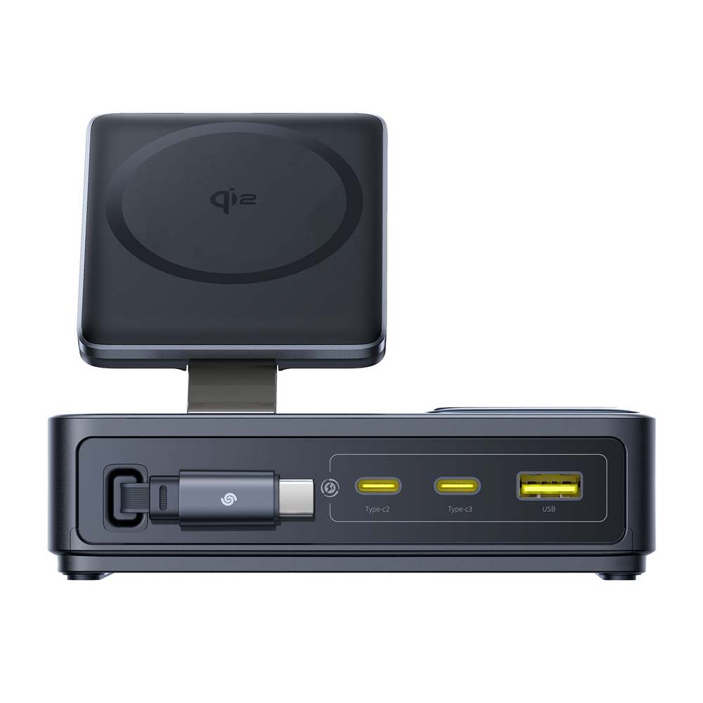 Зарядное устройство Baseus NOMOS 5-in-1 Desktop Charger Qi2 15W Wireless Charging+Retractable Cable 3C+U 140W (MagSafe)