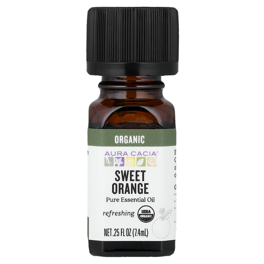 Aura Cacia, чистое эфирное масло, органический сладкий апельсин 7,4 мл (0,25 жидкой унции)