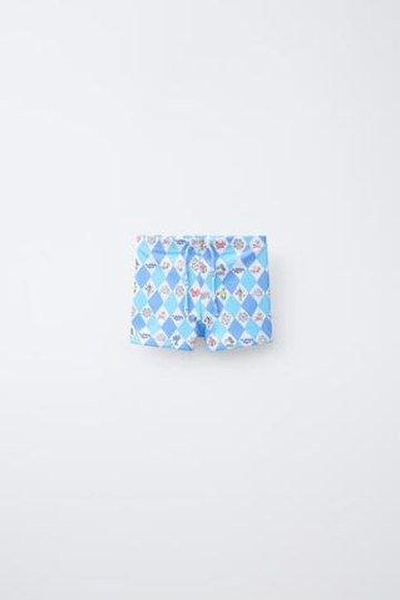ZARA ПЛАВКИ-БОКСЕРЫ С ПРИНТОМ «ЦИРК», СИНИЙ/БЕЛЫЙ