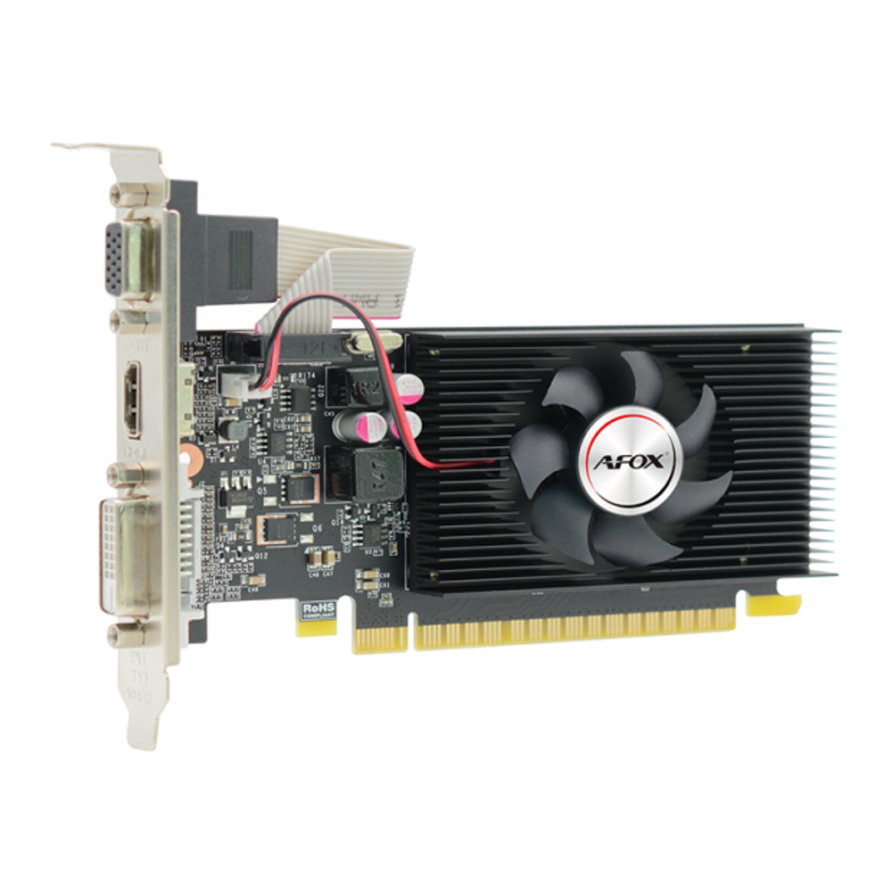 Видеокарта AFOX NVIDIA GeForce GT710, 1Гб GDDR3, 64 бита, LP, Retail, PCIe3.0, 1xFAN, 1-SLOT, 19Вт, VGA, HDMI, DVI (AF710-1024D3L8)