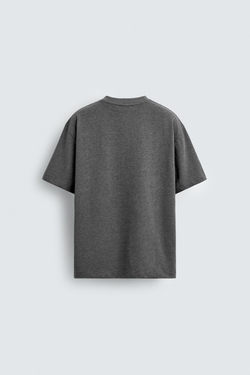 ZARA ХЛОПКОВАЯ ФУТБОЛКА С КОРОТКИМИ РУКАВАМИ, СЕРЫЙ МЕЛАНЖ