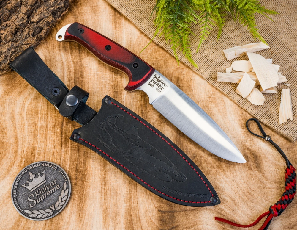 🏆Туристический нож Shark Convex AUS-8 (Cryo) Black-Red G10