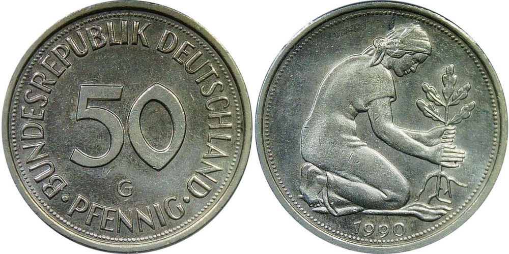 Германия 50 пфеннигов, 1990 G Посадка деревьев XF