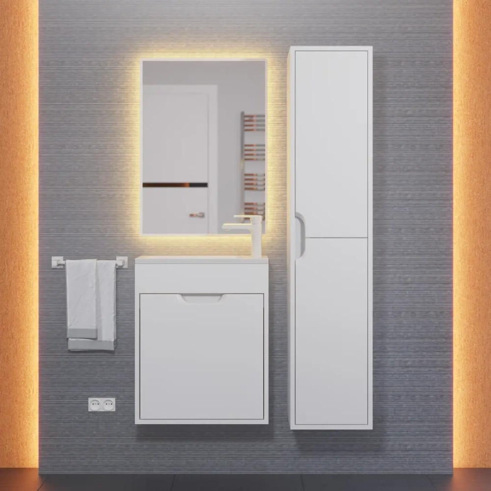 Тумба с раковиной для ванной Uperwood Modul 50 см, подвесная, матовая, белая