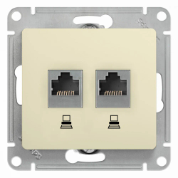 GLOSSA РОЗЕТКА двойная компьютерная RJ45+RJ45 кат. 5e, механизм, БЕЖЕВЫЙ