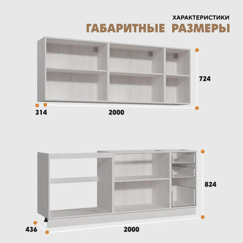 Кухня - 2м / ФАСАД Квадро пластик/ сатинат (Синхропоры Маус) Раус