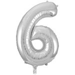 Шар (34''/86 см) Цифра, 6, Серебро, 1 шт. в уп.