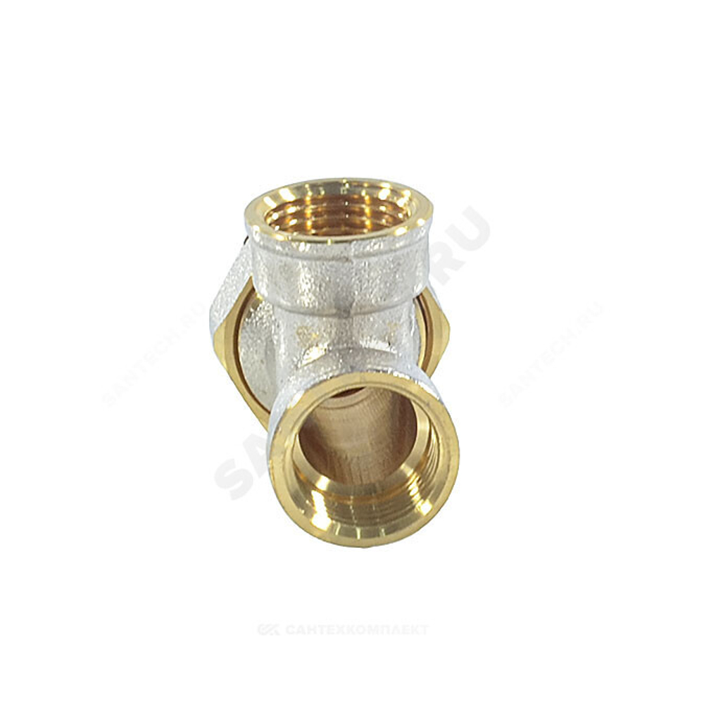 Тройник латунь никель Ду 15 (1/2") ВР/ВР/нак/гайка 9030 ГОСТ 32585-2013 Aquasfera 9030-01