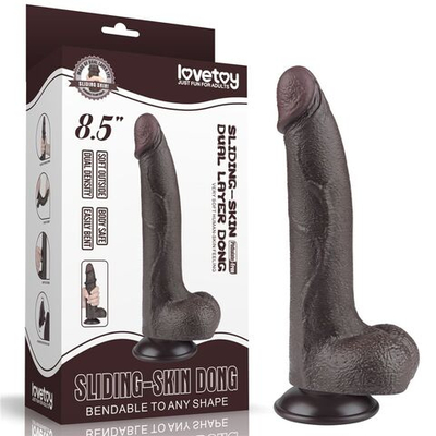 Коричневый фаллоимитатор с мошонкой 8.5 Sliding Skin Dual Layer Dong на присоске - 22 см. (Цвет: коричневый)