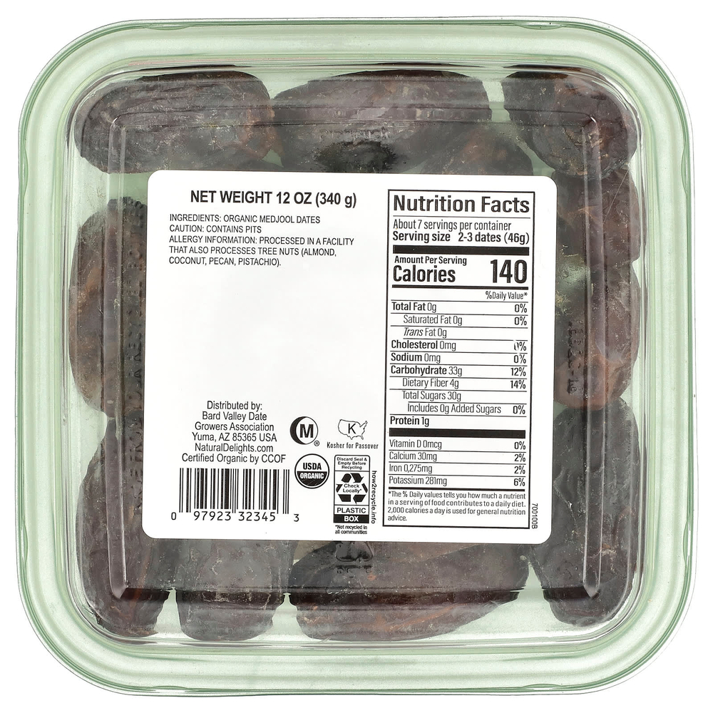Natural Delights, Органические свежие финики Medjool, цельные, 340 г (12 унций)