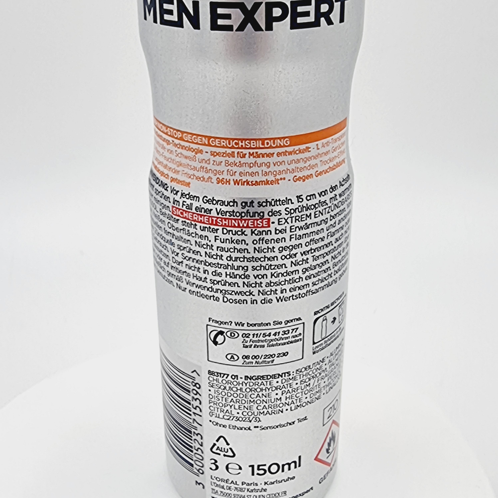 L'ORAL Men Expert Дезодорант-спрей Invincible High Performance 96 ч для мужчин 150 мл (Франция)
