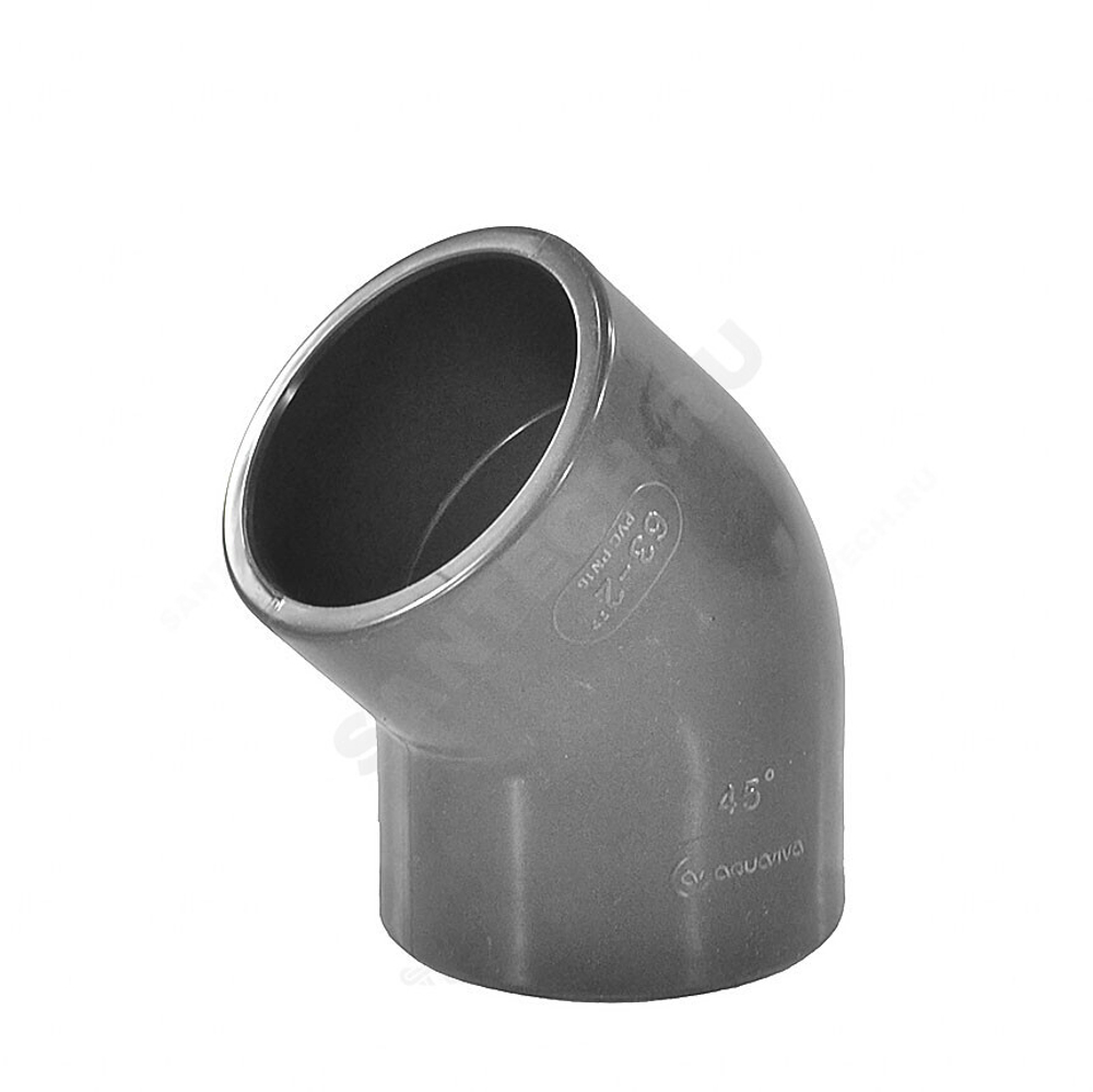 Отвод НПВХ Дн 50х45гр Ру16 серый напорный под клеевое соединение Aquaviva ELW05045