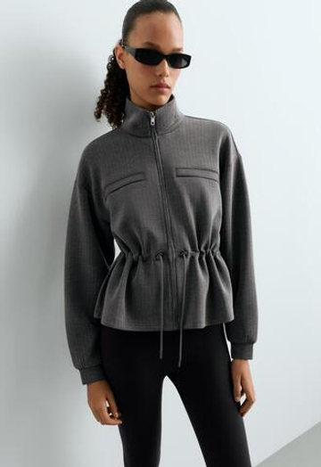 Oysho Короткая куртка из ткани с модалом в тонкую полоску, асфальтово-серый