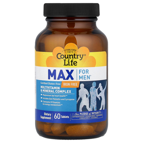 Country Life, Max for Men®, комплекс мультивитаминов и минералов, без железа, 60 таблеток