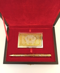 Набор "Гербовый" №11gold визитница (Златоуст), ручка украшенная (Златоуст)