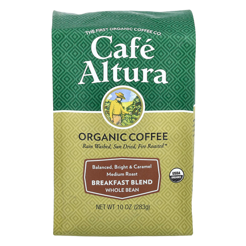 Cafe Altura, Organic Coffee, смесь для завтрака, цельные зерна, средняя обжарка, 283 г (10 унций)