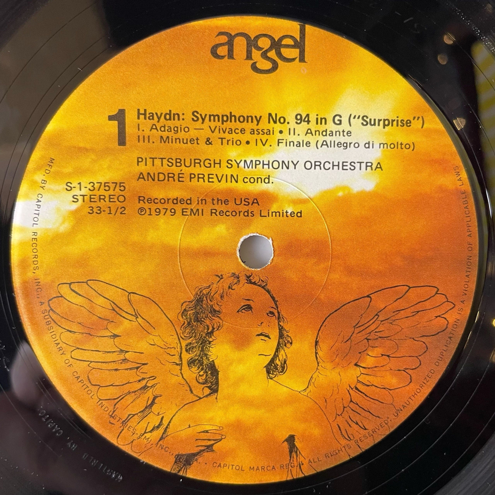 Винтажная виниловая пластинка LP Haydn Гайдн, Andre Previn Symphony No. 94 In G Surprise, Symphony No. 104 In D London (США 1980)